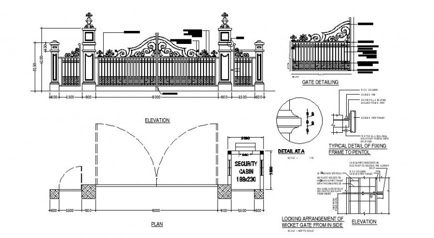 Gate design detail plan and elevation drawing 2d view autocad file
