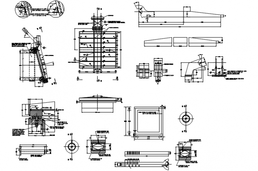 Gate design section, structure and plan drawing details dwg file