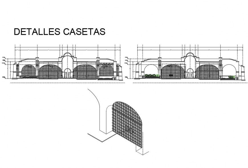 Gate elevation and fence cad drawing details dwg file