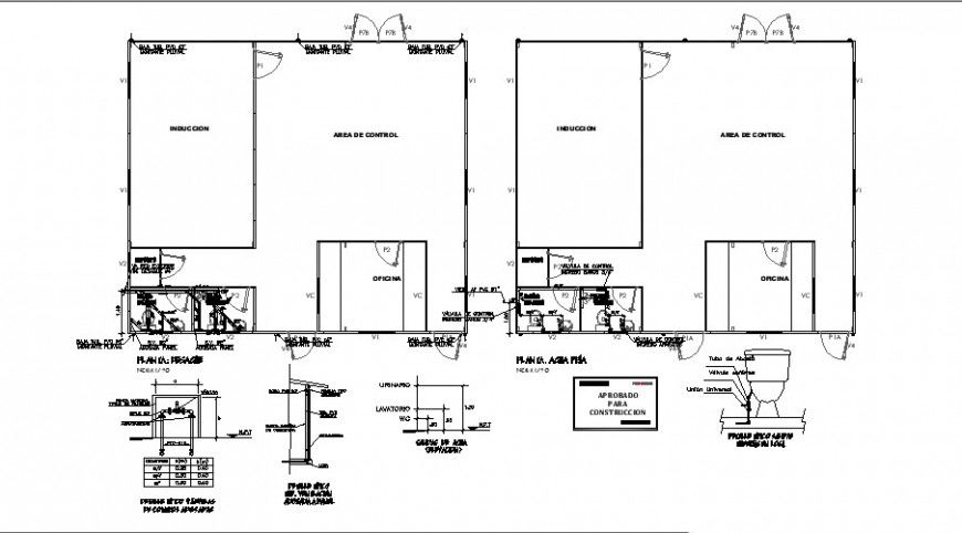 Gate house plan and elevation with detail of sanitary in auto cad