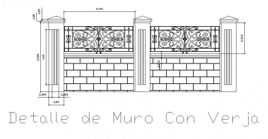 Gates and perimeter wall elevation cad drawing details dwg file