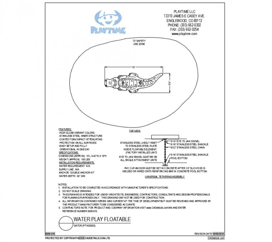 Gator water play floatable play equipment cad block design dwg file