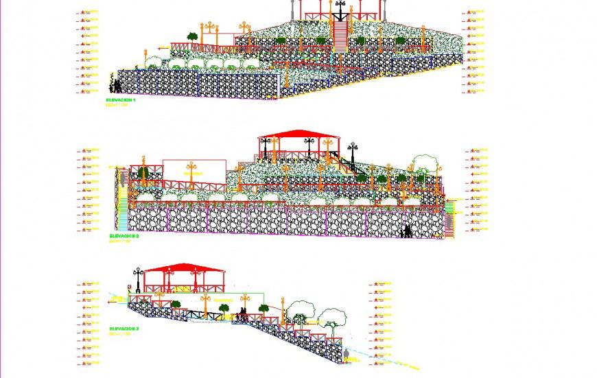 Gazebo drawing on hilly area drawing in dwg file.