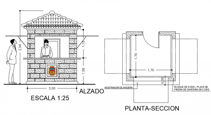 Gazebo of garden house type elevation and sectional plan details dwg file