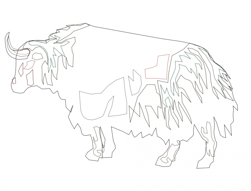 Gemsbok bullock animal side view elevation cad block details dwg file
