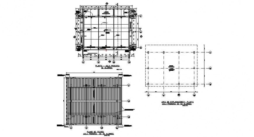 General and ceiling school plan with construction view in auto cad