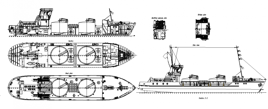 General arrangement of oil tanker Plan & Elevation