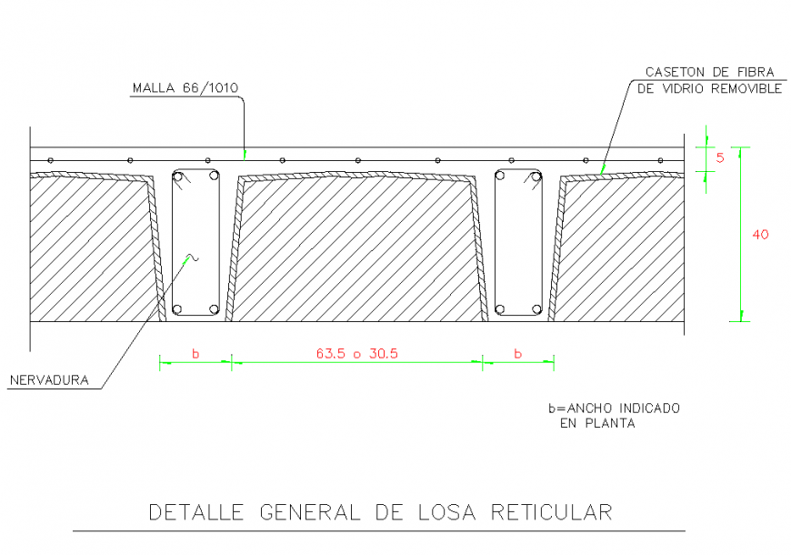 General detail of the reticular slab section autocad file