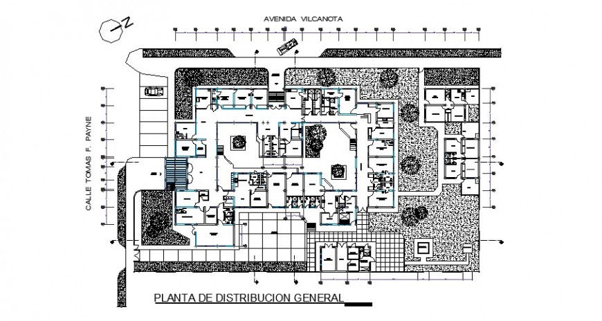 General distribution layout plan details of multi-flooring hospital dwg file