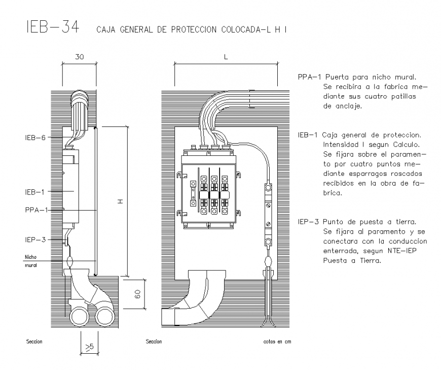 General electrical protection box layout 2d view dwg file