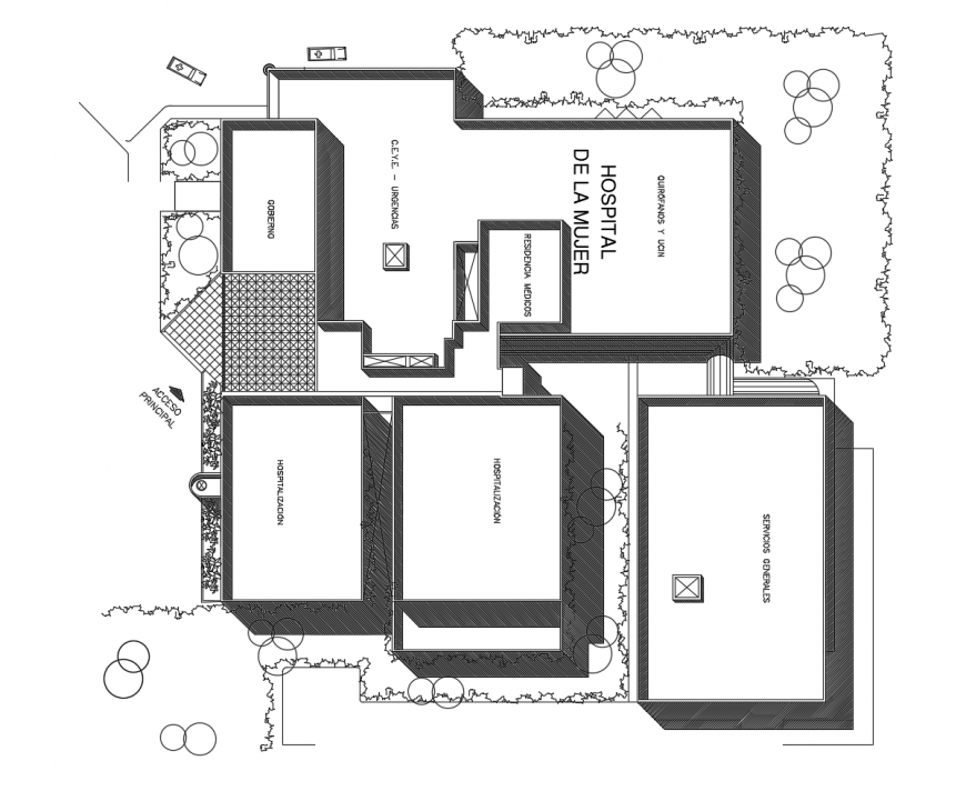 General hospital building top view isometric model cad drawing details dwg file