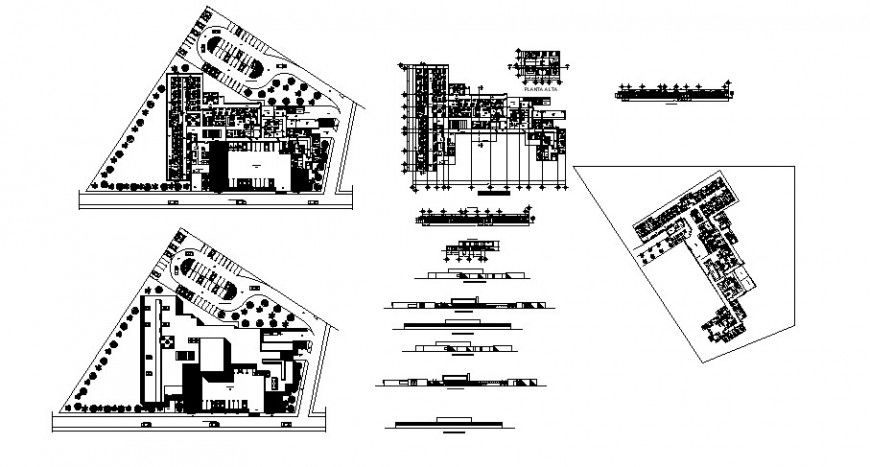 General hospital center isometric elevation and floor plan cad drawing details dwg file