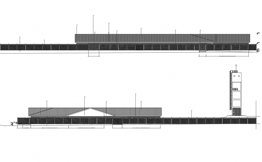 General hospital front and back elevation cad drawing details dwg file