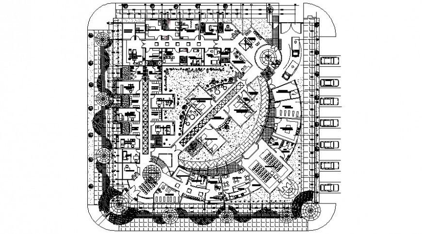 General hospital general planimetry drawing details with furniture dwg file