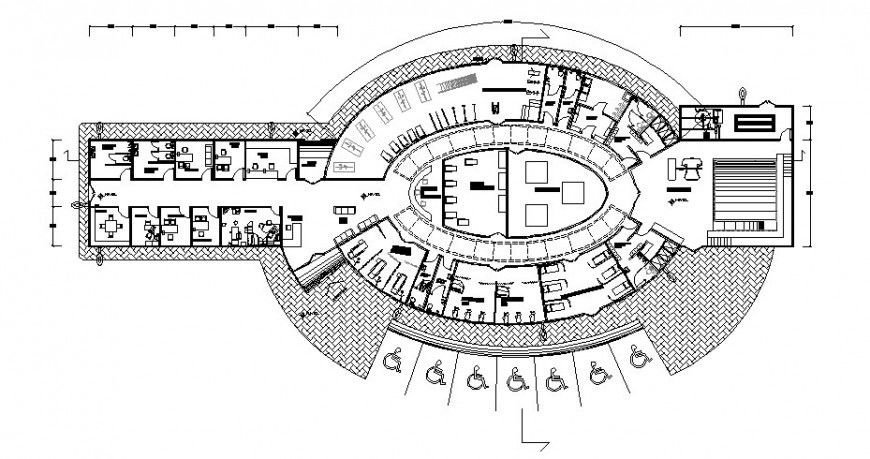 General layout plan details of multi-story hospital building dwg file