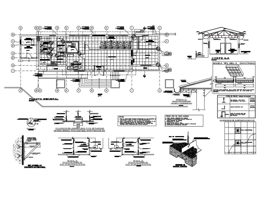 General layout plan details of office with false ceiling construction details dwg file
