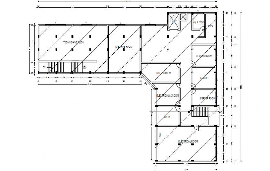 General multi-level hospital building Top floor plan cad drawing details dwg file