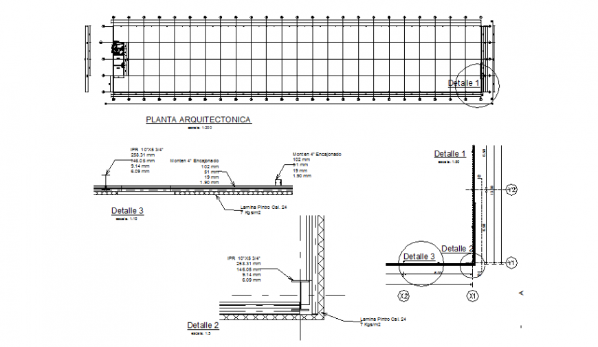 General plan and wall construction details of warehouse dwg file