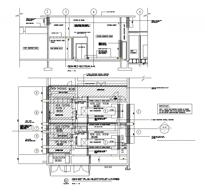Generator Room detail elevation 2d view construction plan layout dwg file