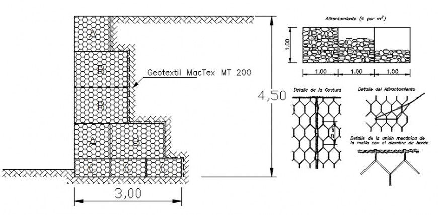 Geo-textile detailing drawings 2d view autocad file