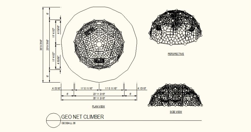Geo net climber detail plan and side elevation dwg file