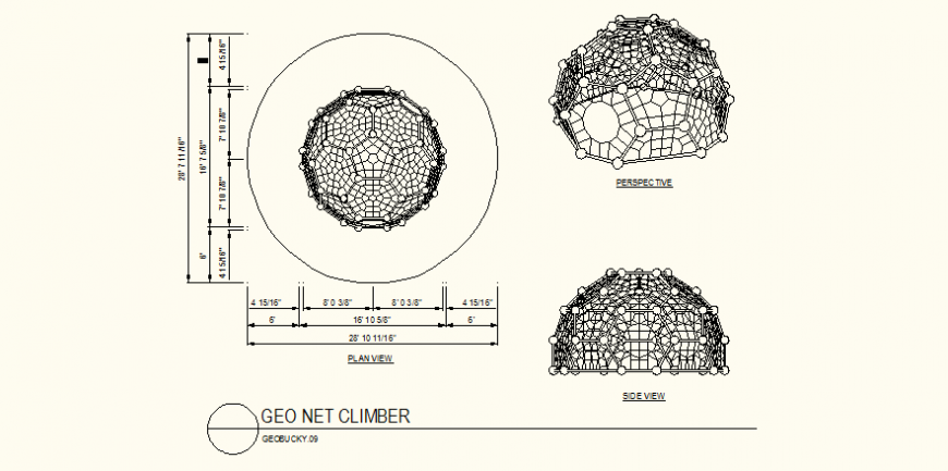 Geo net climber round shaped detail plan and elevation layout file