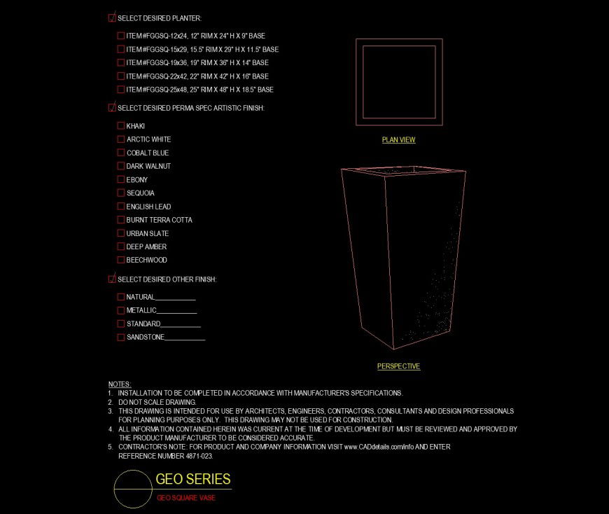 Geo Square Vase Planter DWG Drawing for Landscape Design
