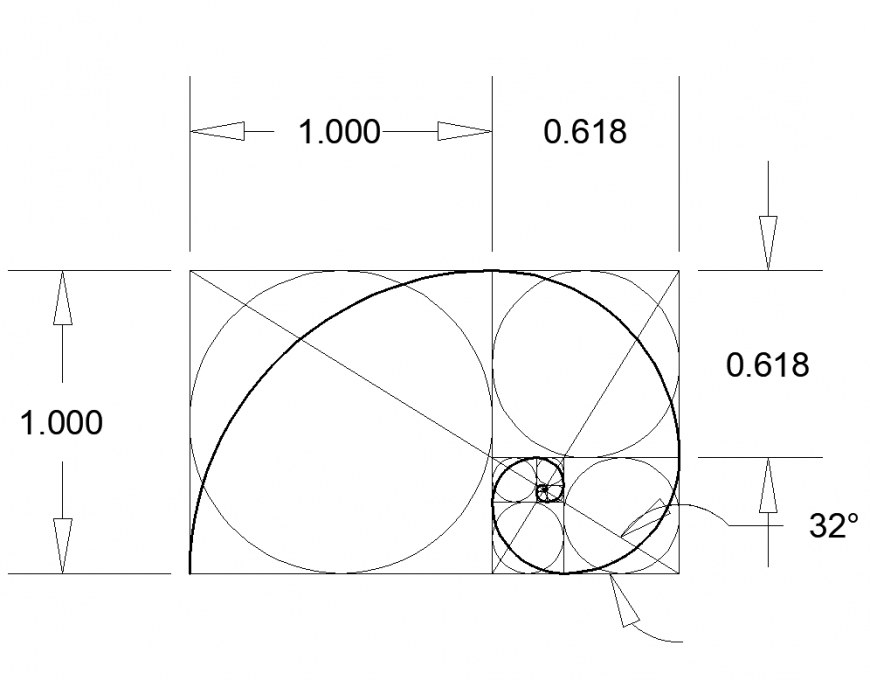 Geometric construction with design of cycloid elevation dwg file