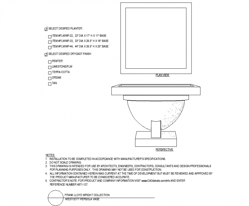Geometrical pot plan with detail dwg file.