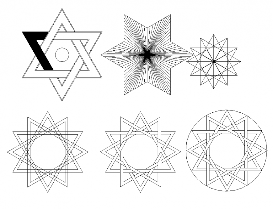 Geometrical shapes from star in dwg AutoCAD file.