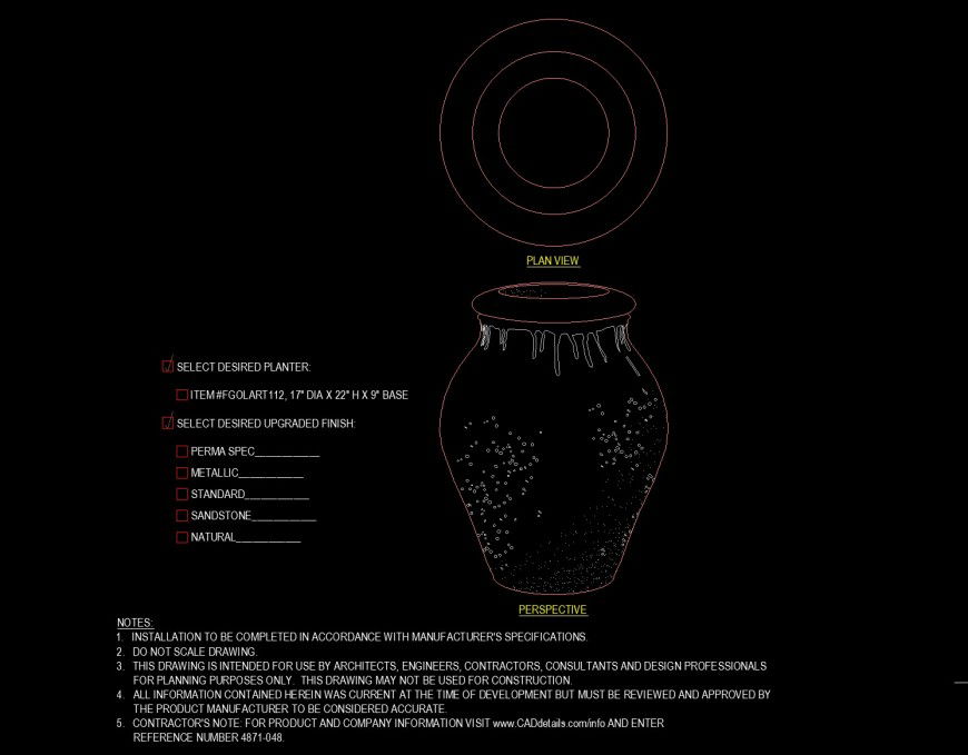 Giant coil planter detail drawing in dwg file.