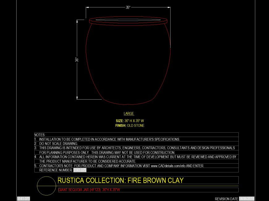 Giant sequoia jar pot detail drawing in dwg fle.