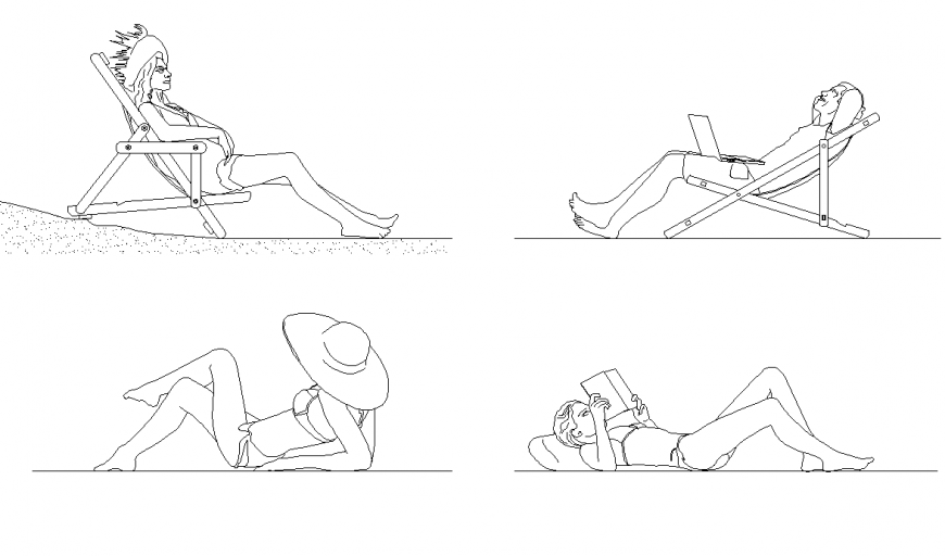 Girls on beach detail elevation layout CAD blocks Autocad file