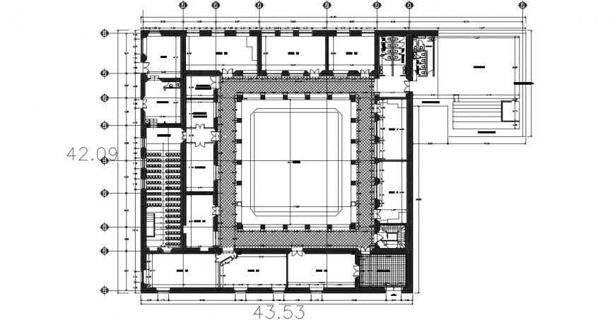 Girls school distribution plan with furniture drawing details dwg file
