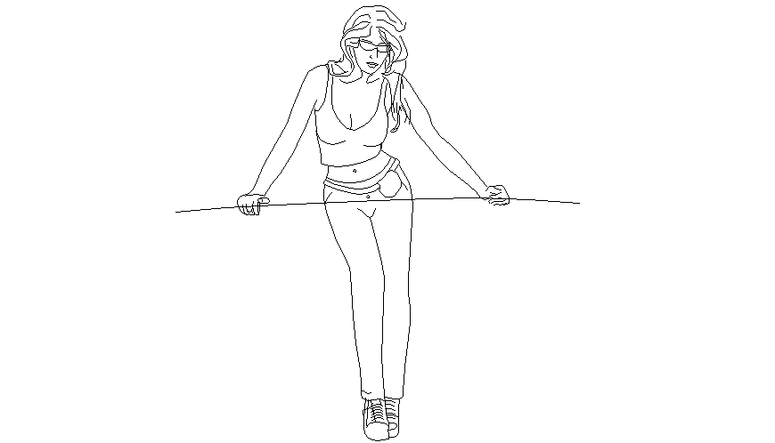 Girls with stick exercise in front view dwg file