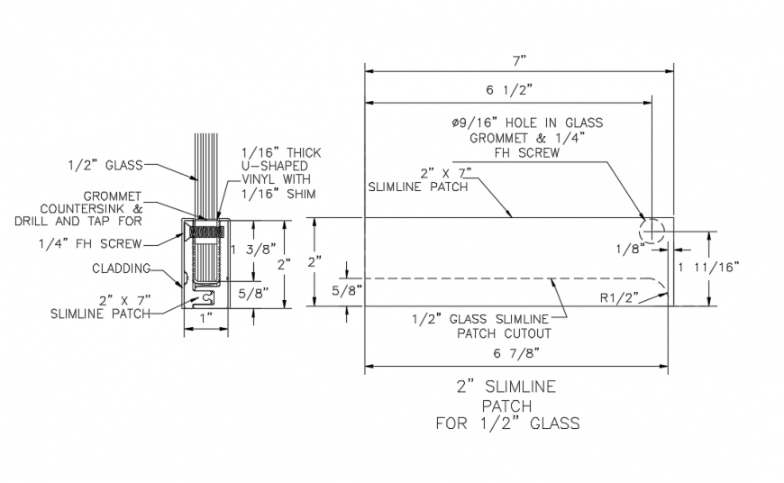 Glass & aluminium Section detail in DWG file