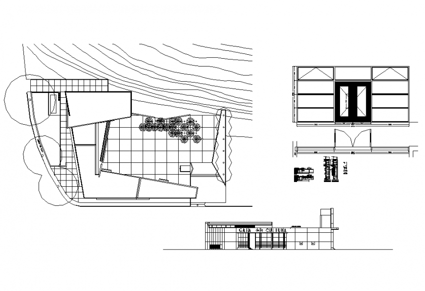 Glass and steel external openings layout autocad file