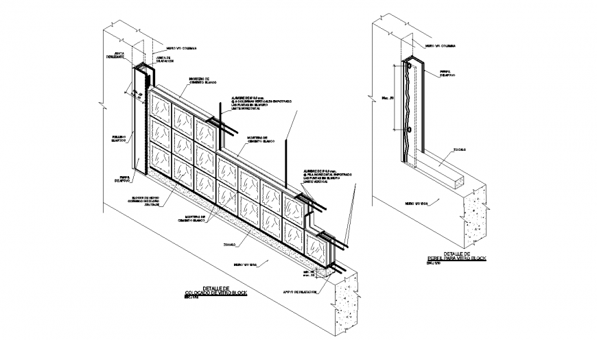 Glass block paneling detail in dwg AutoCAD file.