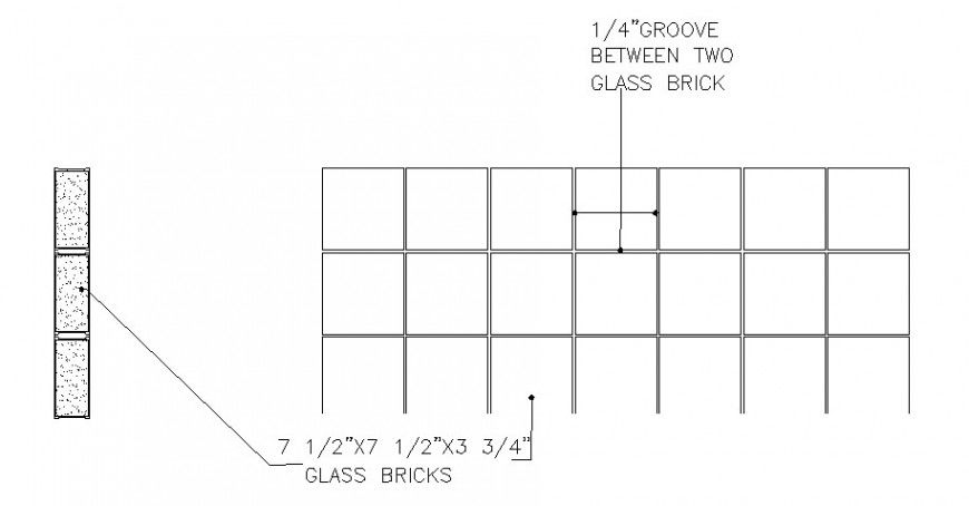 Glass Brick Wall Elevation and Structural CAD Details for Designers