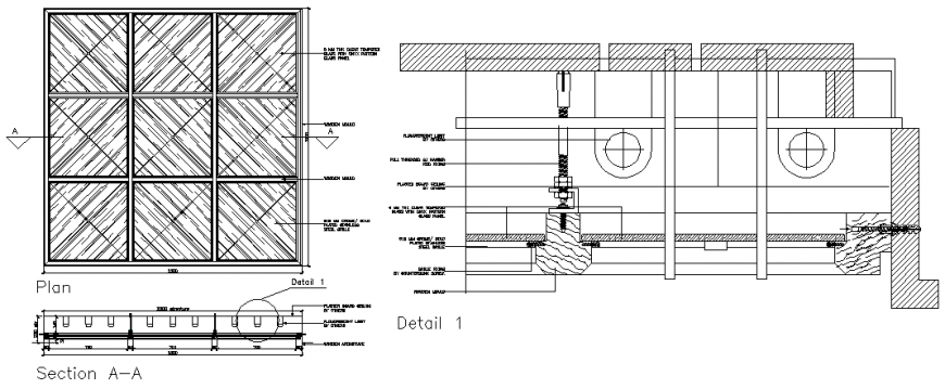 Glass ceiling detail elevation and section layout file