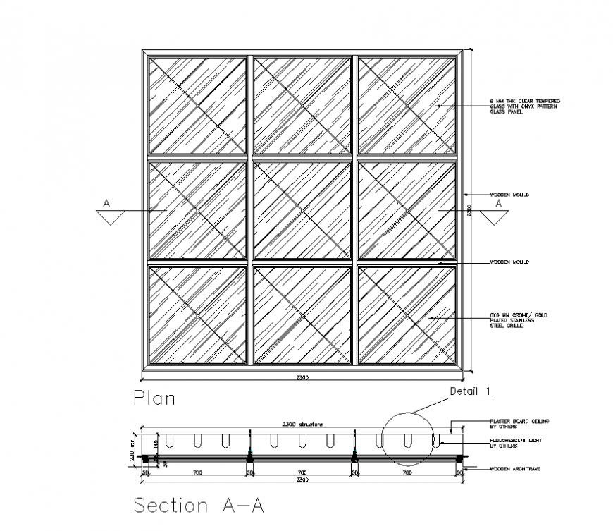 Glass Ceiling Plan and Section 2D Layout AutoCAD File Download