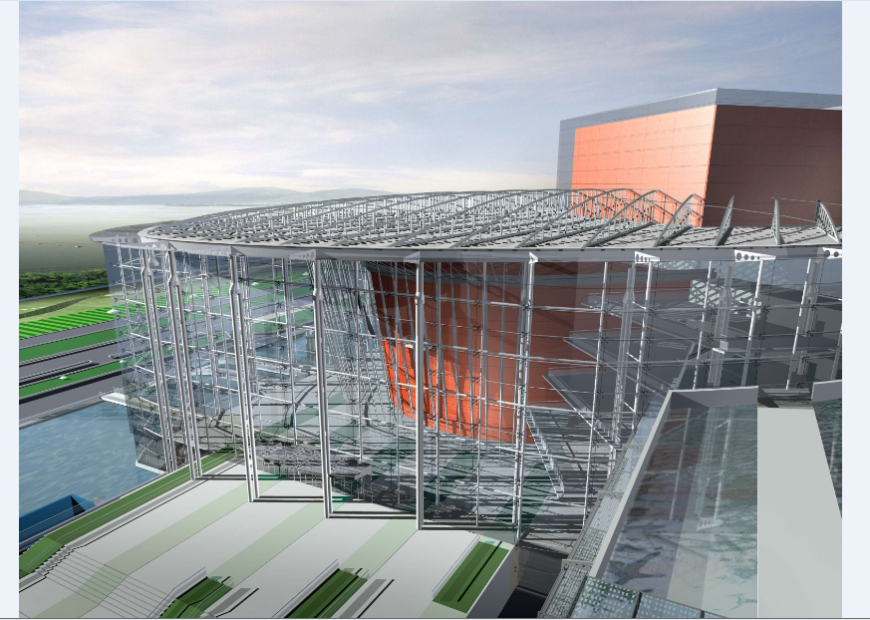 Glass commercial building detail elevation and plan dwg file