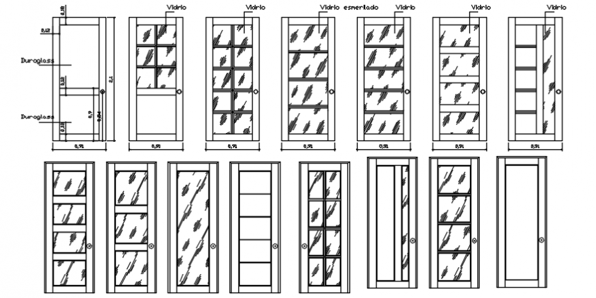 Glass door different block design in AutoCAD file