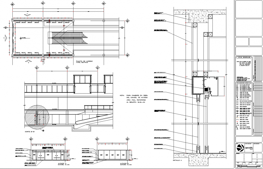 Glass panel detail in hall with stairs drawing in dwg file.