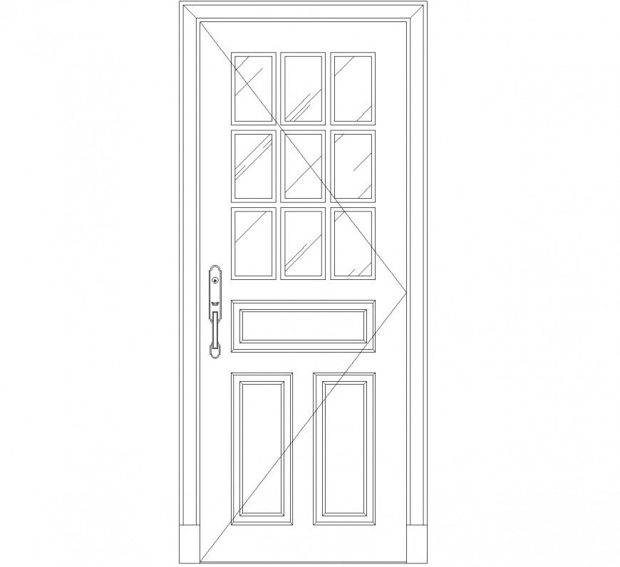 Glass pattern door in elevation view cad block layout file