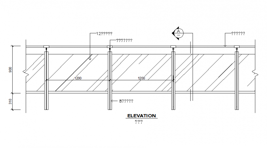 Glass railing elevation cad drawing details dwg file