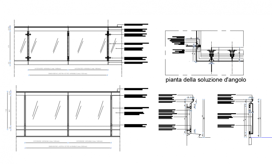 Glass reeling elevation and section autocad file