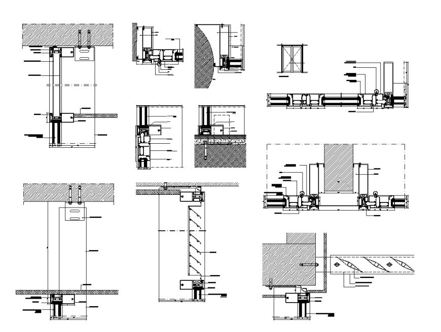 Glass wall systems details elevation 2d view layout dwg file