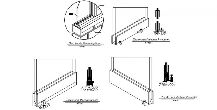 Glass window elevation and installation drawing details dwg file
