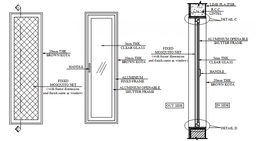 Glassdoor blocks 2d view elevation and section dwg file